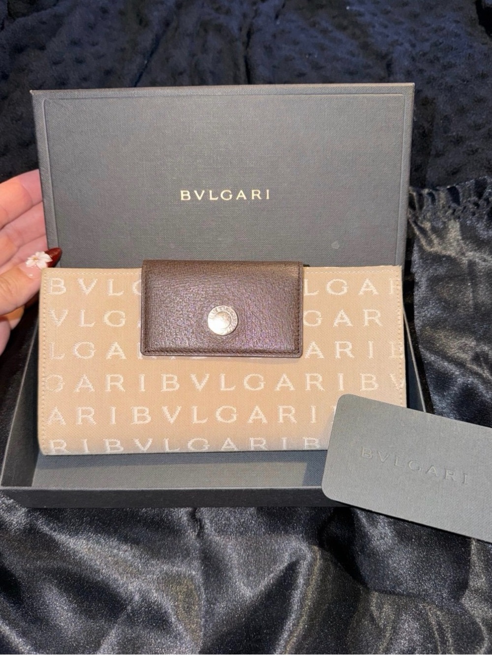 Bvlgari Brown and Beige Monogram Leather Wallet with Gold Hardware